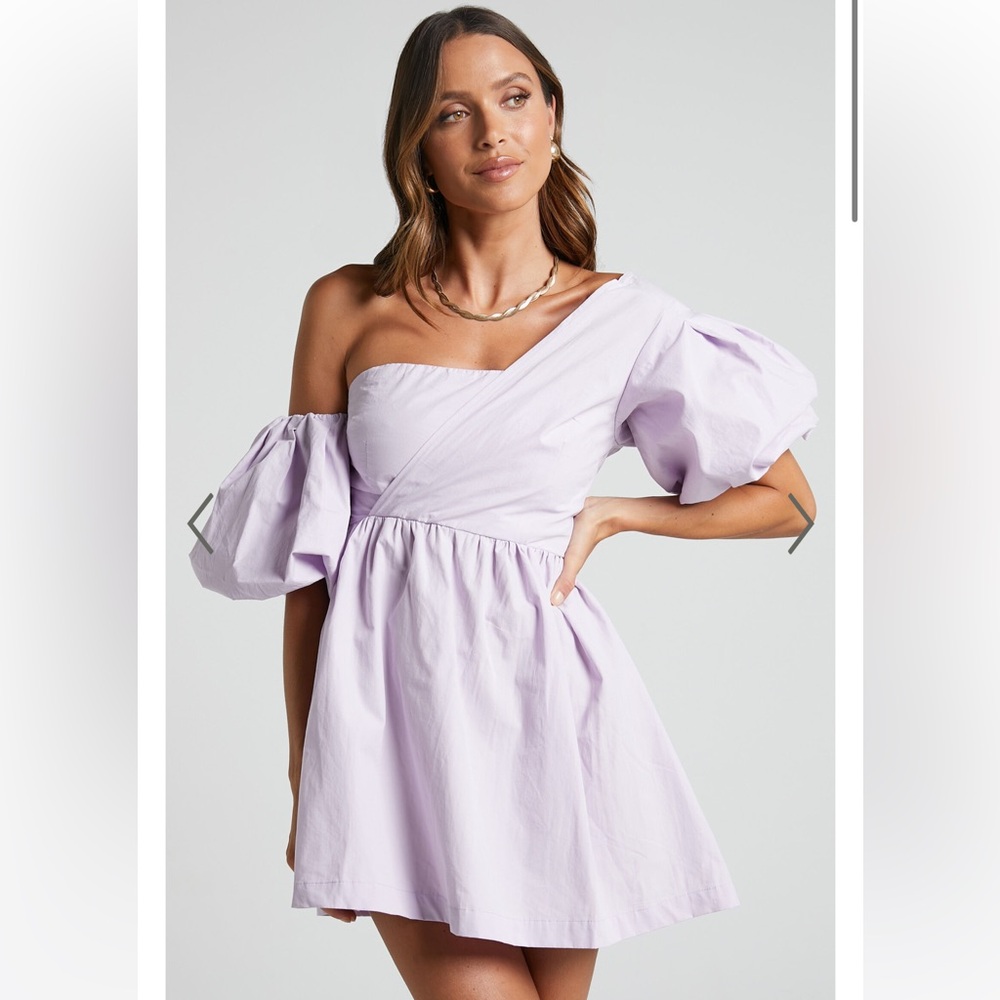 NWT Showpo Sula Mini Dress - One Shoulder Puff Sleeve Dress in lilac - Size US 2